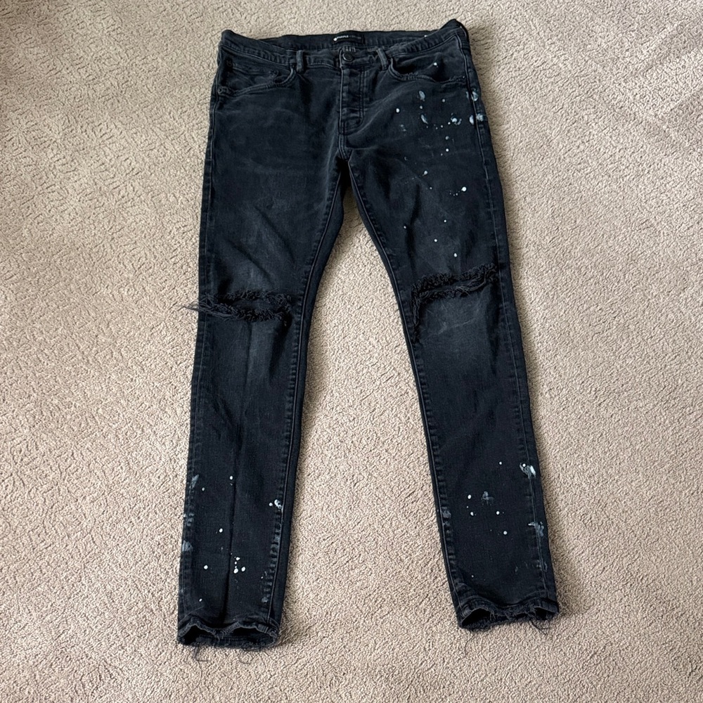 Men's Black Paint-Splatter Skinny Jeans